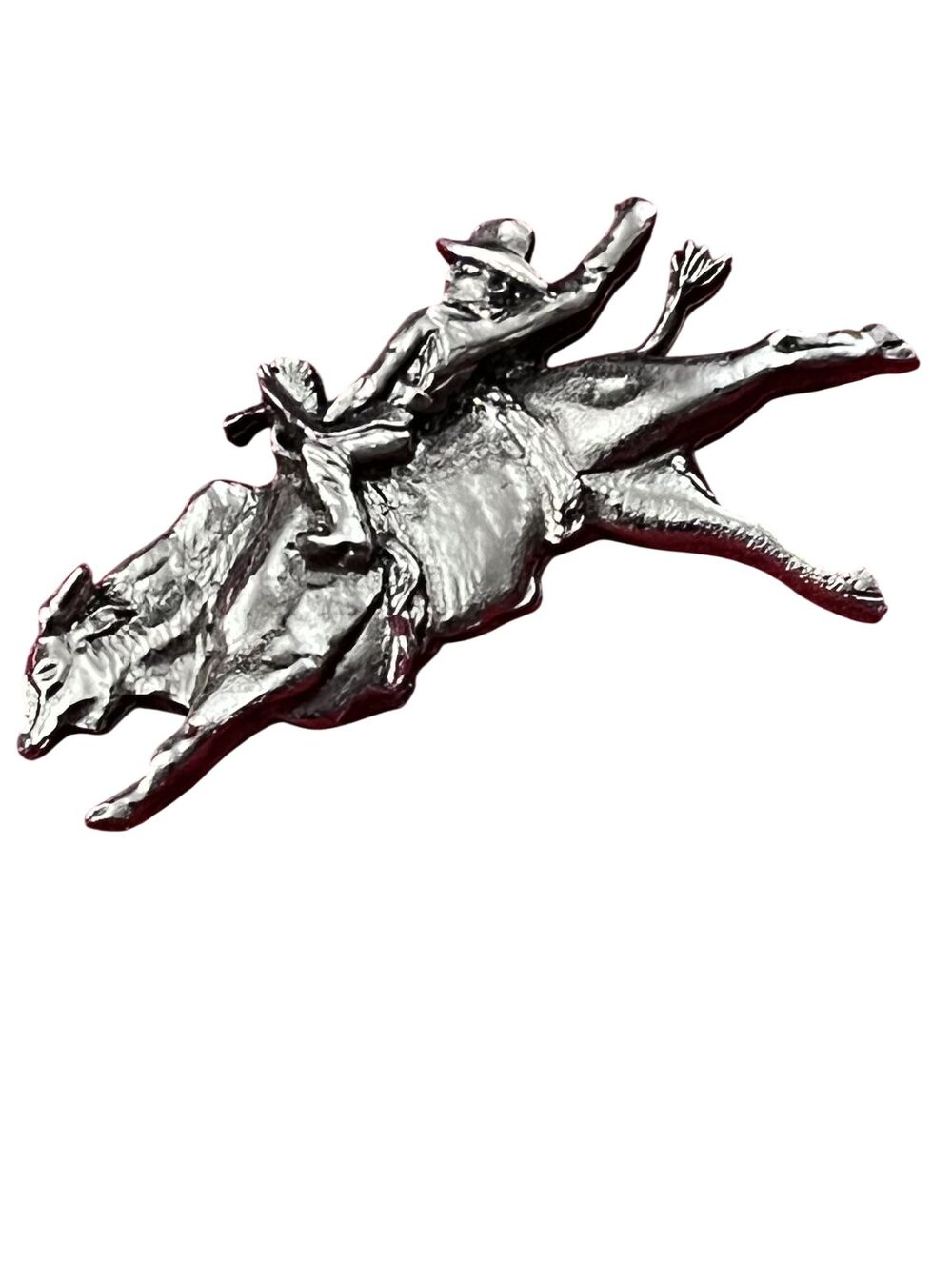 Pewter Bucking Bronco Rodeo Cowboy Bolo Slide Hat Lapel Pin